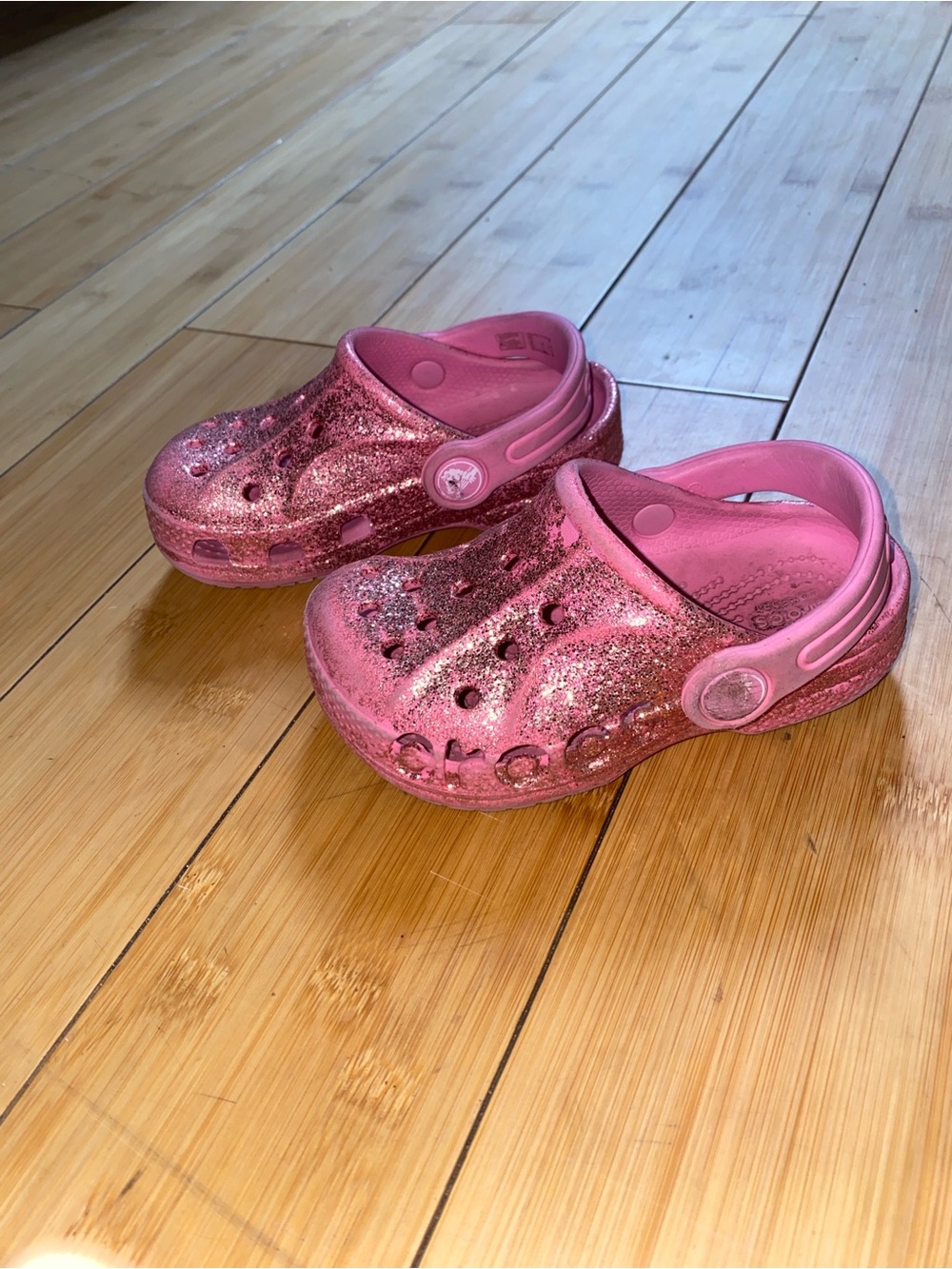 Toddler dark pink sparkly crocs size C7
